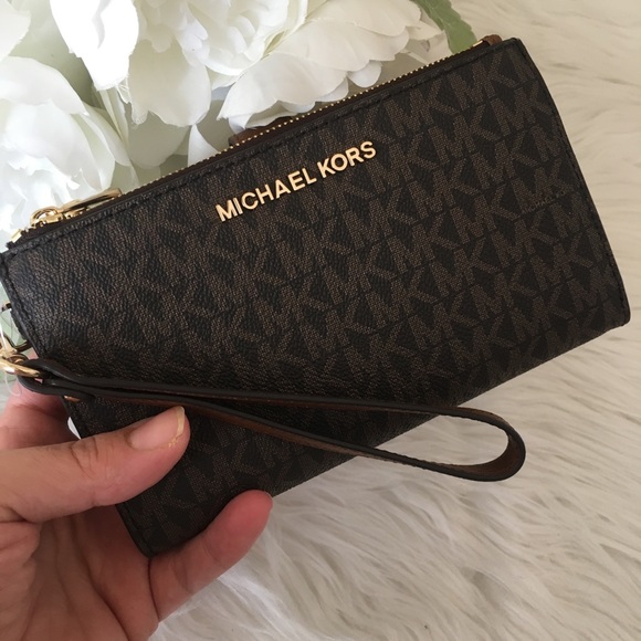 Mk Jet Set Double Zipper brown signature wallet - Picture 6 of 8